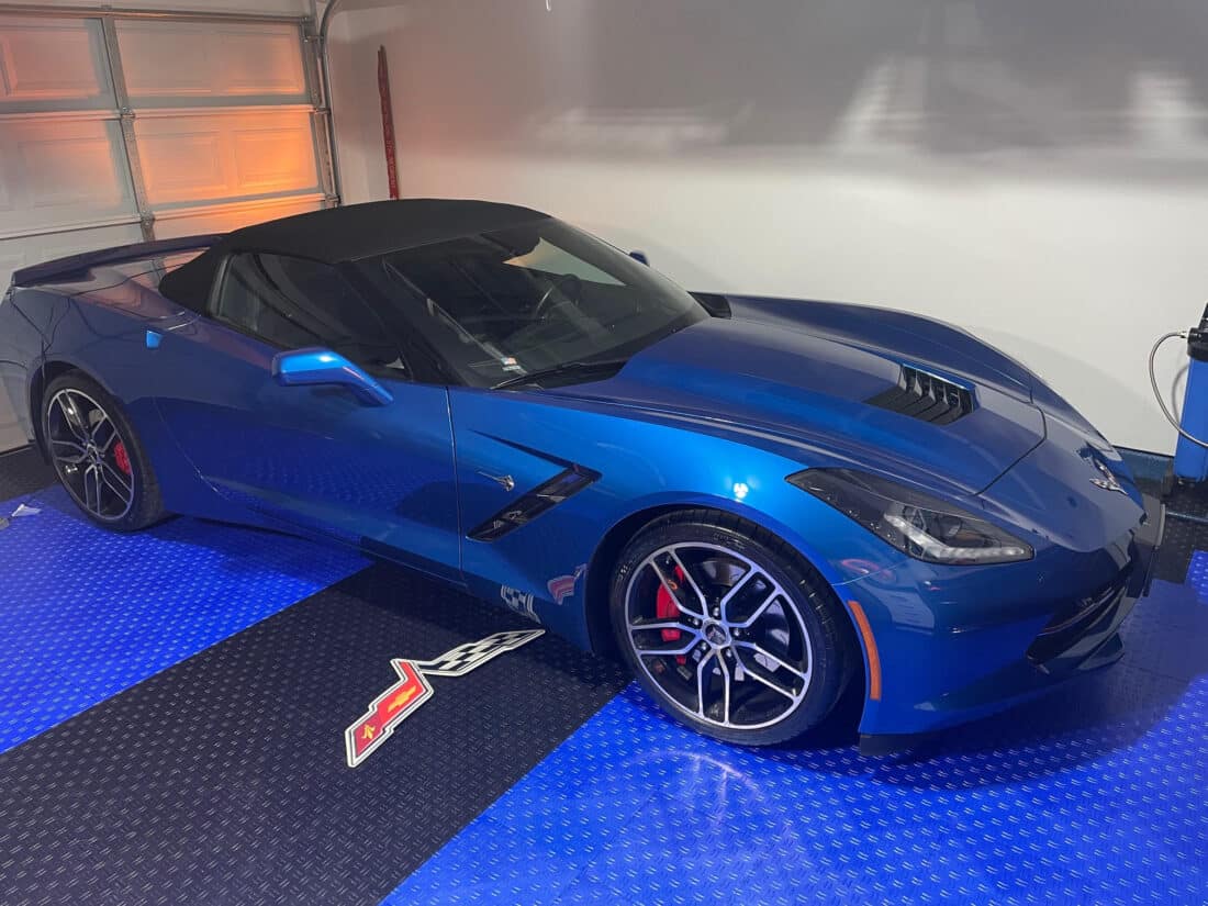Blue Car on Blue and Black TrueLock Diamond Tiles